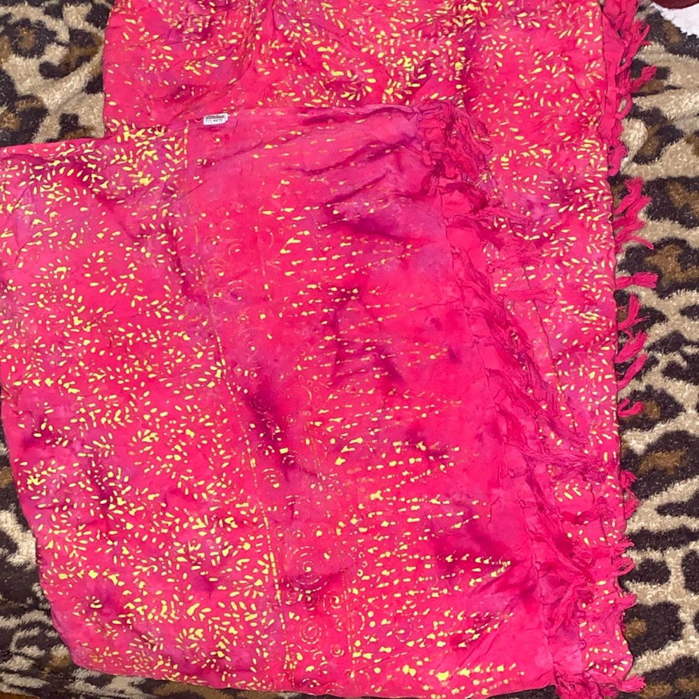 NWOT Handmade wrap/sarong | pink/green with tassels |